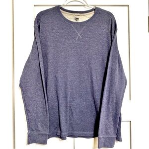 Lee Men's Heather Navy Thermal Waffle Knit Crewneck Pullover Sweatshirt • Large